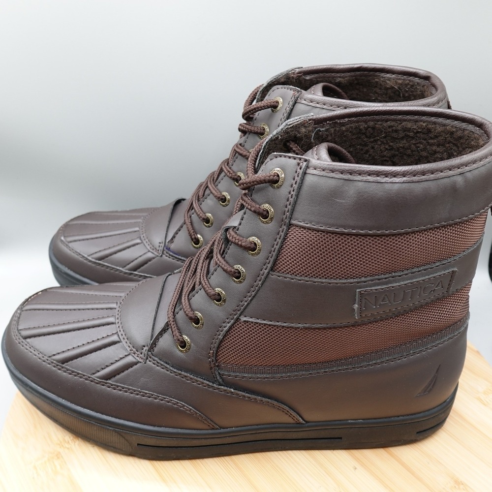 Nautica Boots Mens 10 Sullivan Brown Faux Fur Lined Winter Duck